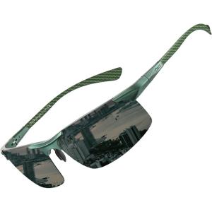 imageDUCO Mens Sunglasses Polarized Sports Fishing Running Driving Carbon Fiber Sunglasses for Men UV400 Protection DC8277Matte Green Frame Green Temple Dark Green Lens