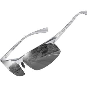 imageDUCO Mens Sunglasses Polarized Sports Fishing Running Driving Carbon Fiber Sunglasses for Men UV400 Protection DC8277Silver Frame Grey Lens