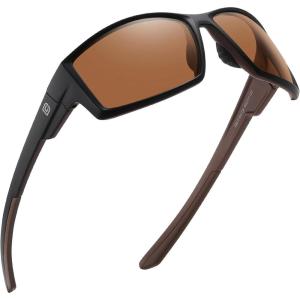 imageDUCO Polarized Sports Sunglasses for Men Women UV400 Protection Lightweight Frame for Fishing Driving Running F103Black Frame Brown Lens