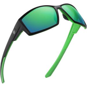 imageDUCO Polarized Sports Sunglasses for Men Women UV400 Protection Lightweight Frame for Fishing Driving Running F103Black Frame Revo Green Lens