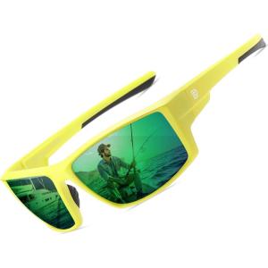imageDUCO Polarized Sports Sunglasses for Men Women UV400 Protection Lightweight Frame for Fishing Driving Running F103Yellow Frame Revo Green Lens