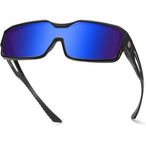 imageDUCO Sports Polarized Fit Over Sunglasses for Men Women Wrap Around Wear Over Glasses for Cycling FishingA Black Frame Revo Blue Lens