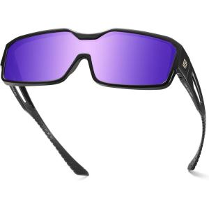 imageDUCO Sports Polarized Fit Over Sunglasses for Men Women Wrap Around Wear Over Glasses for Cycling FishingA Black Frame Revo Purple Lens