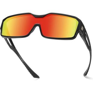 imageDUCO Sports Polarized Fit Over Sunglasses for Men Women Wrap Around Wear Over Glasses for Cycling FishingA Black Frame Revo Red Lens