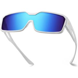 imageDUCO Sports Polarized Fit Over Sunglasses for Men Women Wrap Around Wear Over Glasses for Cycling FishingA White Frame Revo Blue Lens