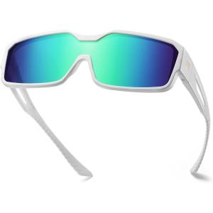 imageDUCO Sports Polarized Fit Over Sunglasses for Men Women Wrap Around Wear Over Glasses for Cycling FishingA White Frame Revo Green Lens