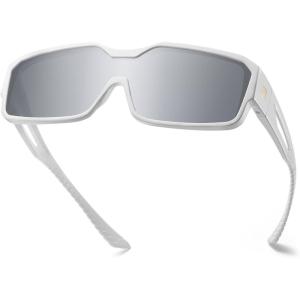 imageDUCO Sports Polarized Fit Over Sunglasses for Men Women Wrap Around Wear Over Glasses for Cycling FishingA White Frame Revo Mirror Lens