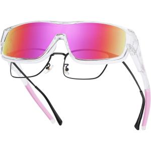 imageDUCO Sports Polarized Fit Over Sunglasses for Men Women Wrap Around Wear Over Glasses for Cycling FishingB Transparent Frame Revo Pink Lens