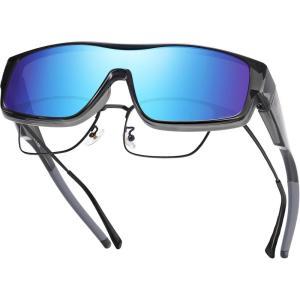 imageDUCO Sports Polarized Fit Over Sunglasses for Men Women Wrap Around Wear Over Glasses for Cycling FishingB Transparent Grey Frame Revo Blue Lens