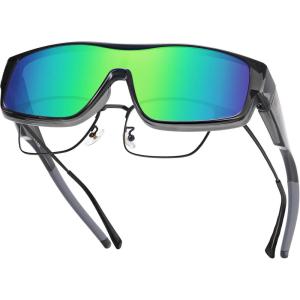 imageDUCO Sports Polarized Fit Over Sunglasses for Men Women Wrap Around Wear Over Glasses for Cycling FishingTransparent Gray Frame Revo Green Lens