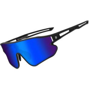 imageDUCO Sports Polarized Sunglasses for Men Women Running Sunglasses Fishing Cycling Baseball Glasses UV400 Protection DC0023Black Frame Revo Blue Lens