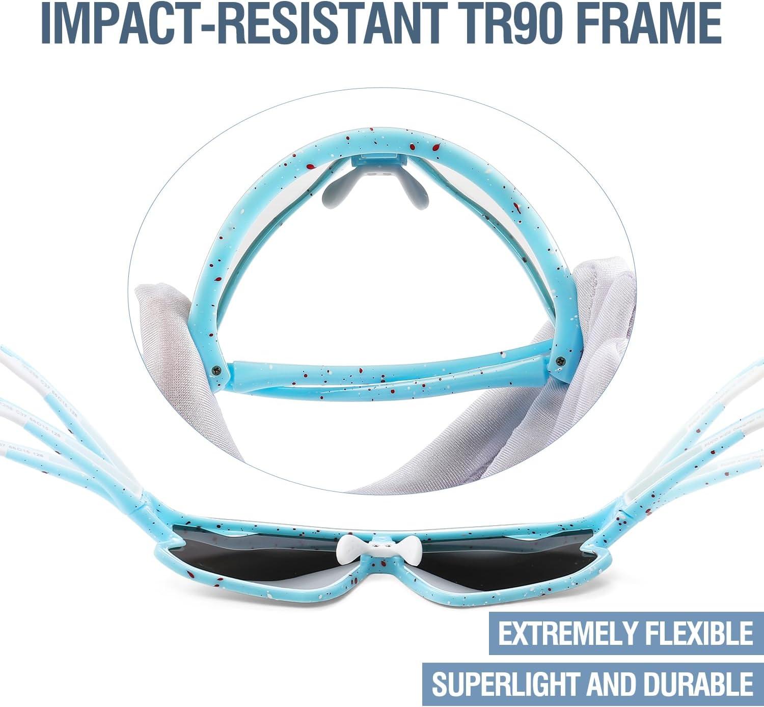 imageDUCO Kids Sunglasses Youth Baseball Sun Glasses Lightweight TR90 Frame UV400 Sports Cycling Shades for Boys Girls DK268Bright Light Blue Frame Red White Rveo Pink Lens