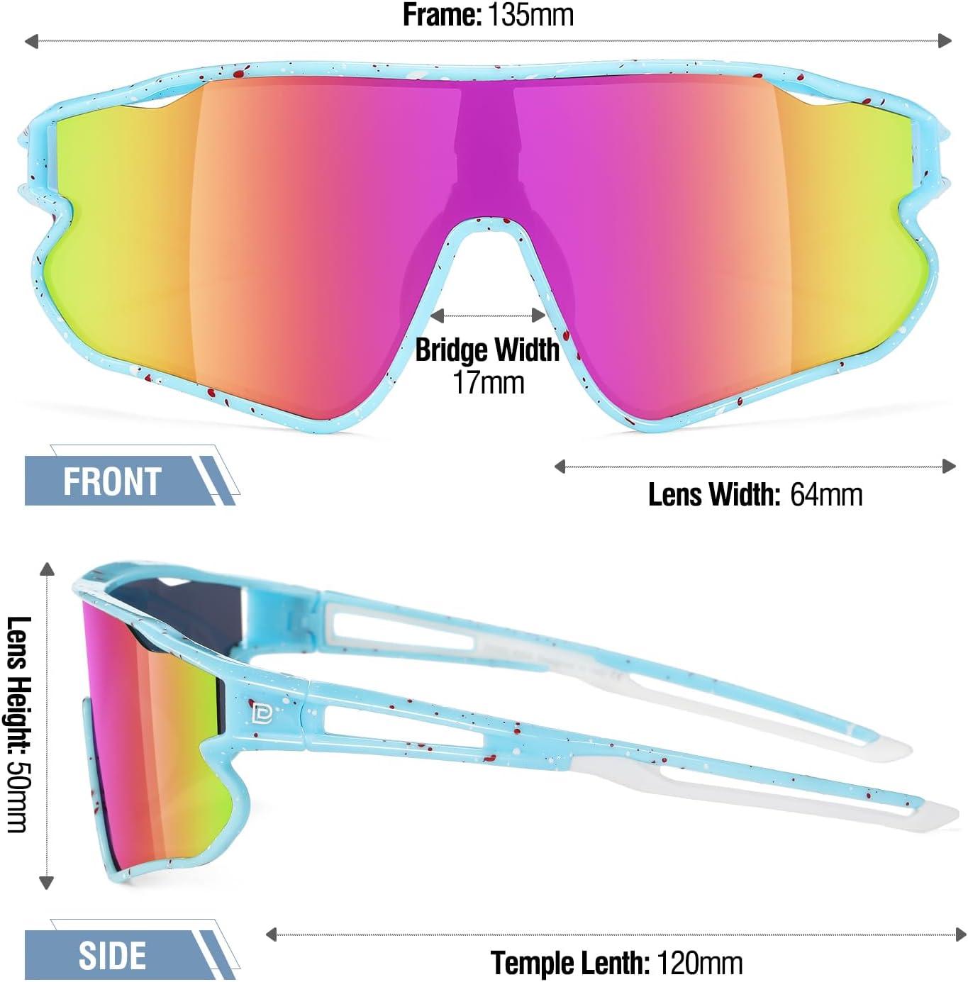 imageDUCO Kids Sunglasses Youth Baseball Sun Glasses Lightweight TR90 Frame UV400 Sports Cycling Shades for Boys Girls DK268Bright Light Blue Frame Red White Rveo Pink Lens