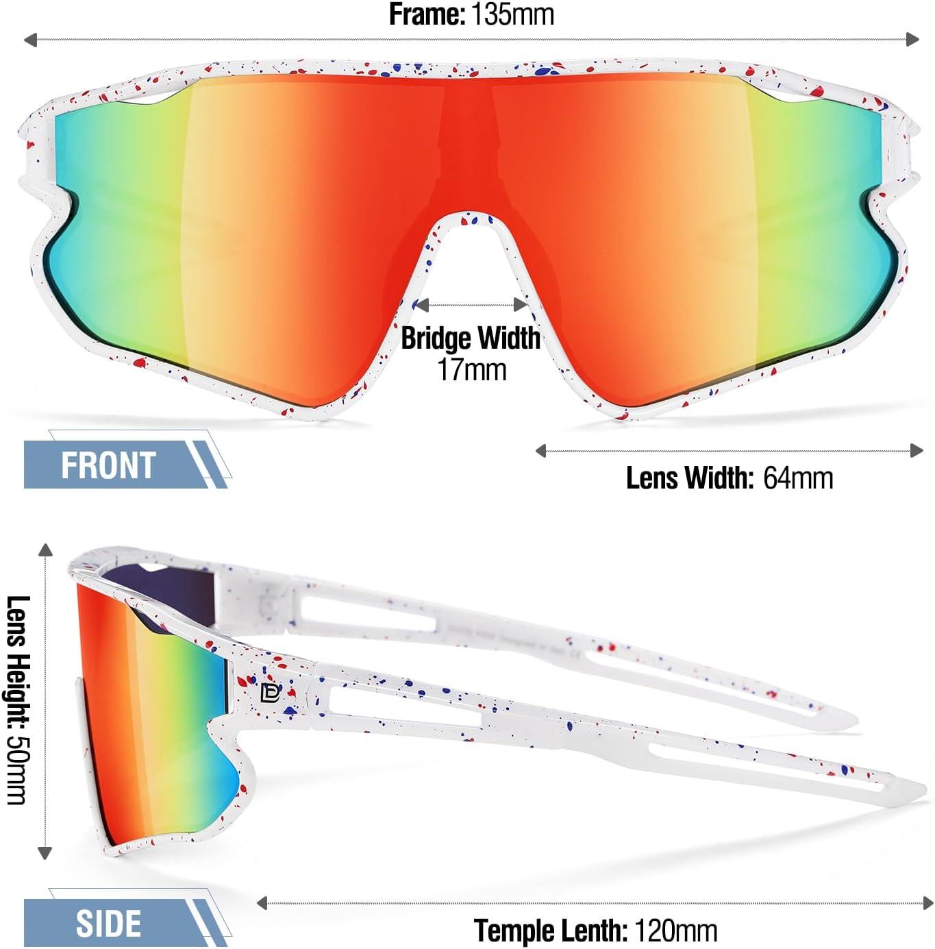 imageDUCO Kids Sunglasses Youth Baseball Sun Glasses Lightweight TR90 Frame UV400 Sports Cycling Shades for Boys Girls DK268White Frame Red Blue Revo Orange Lens