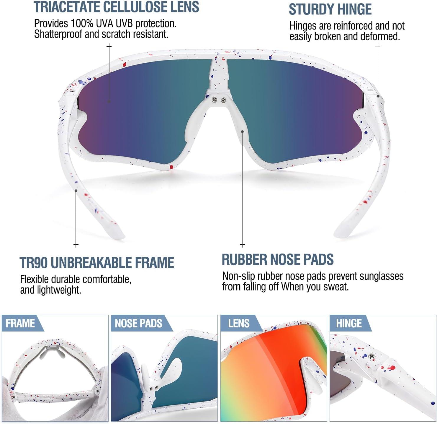 imageDUCO Kids Sunglasses Youth Baseball Sun Glasses Lightweight TR90 Frame UV400 Sports Cycling Shades for Boys Girls DK268White Frame Red Blue Revo Orange Lens