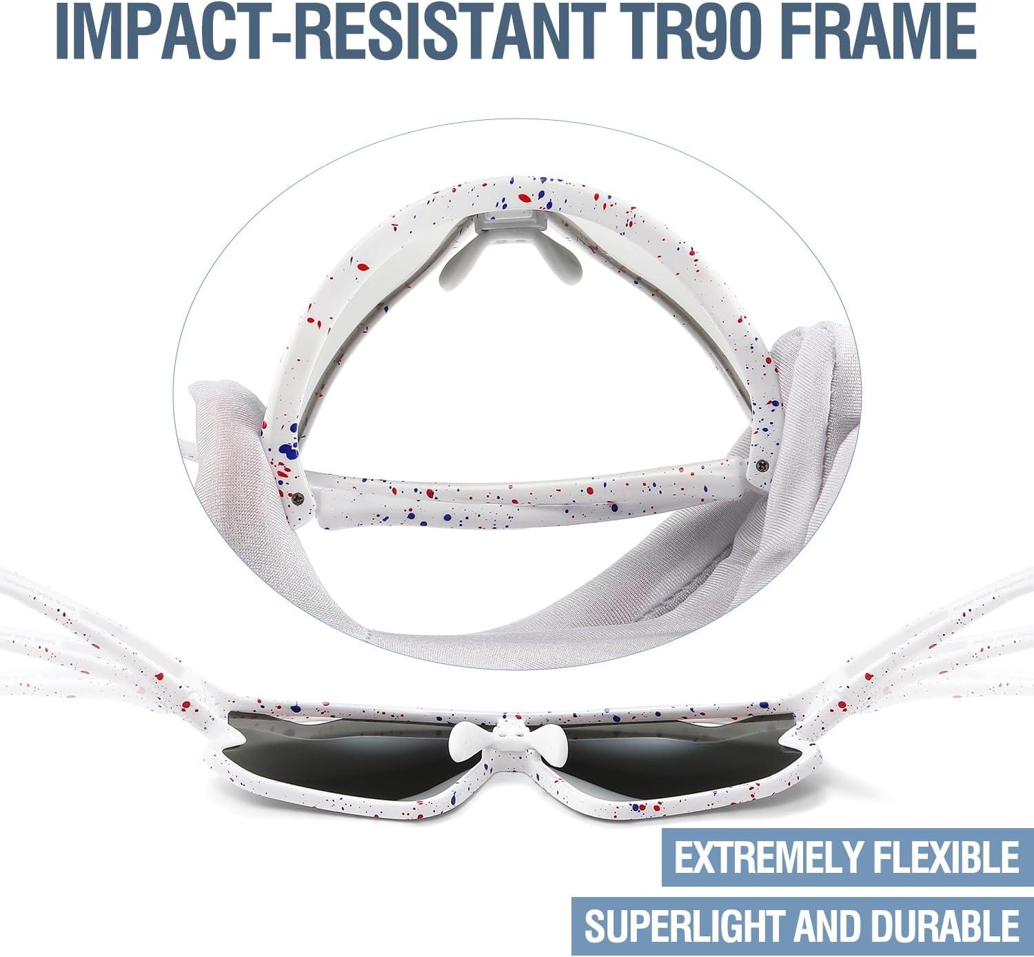 imageDUCO Kids Sunglasses Youth Baseball Sun Glasses Lightweight TR90 Frame UV400 Sports Cycling Shades for Boys Girls DK268White Frame Red Blue Revo Silver Lens