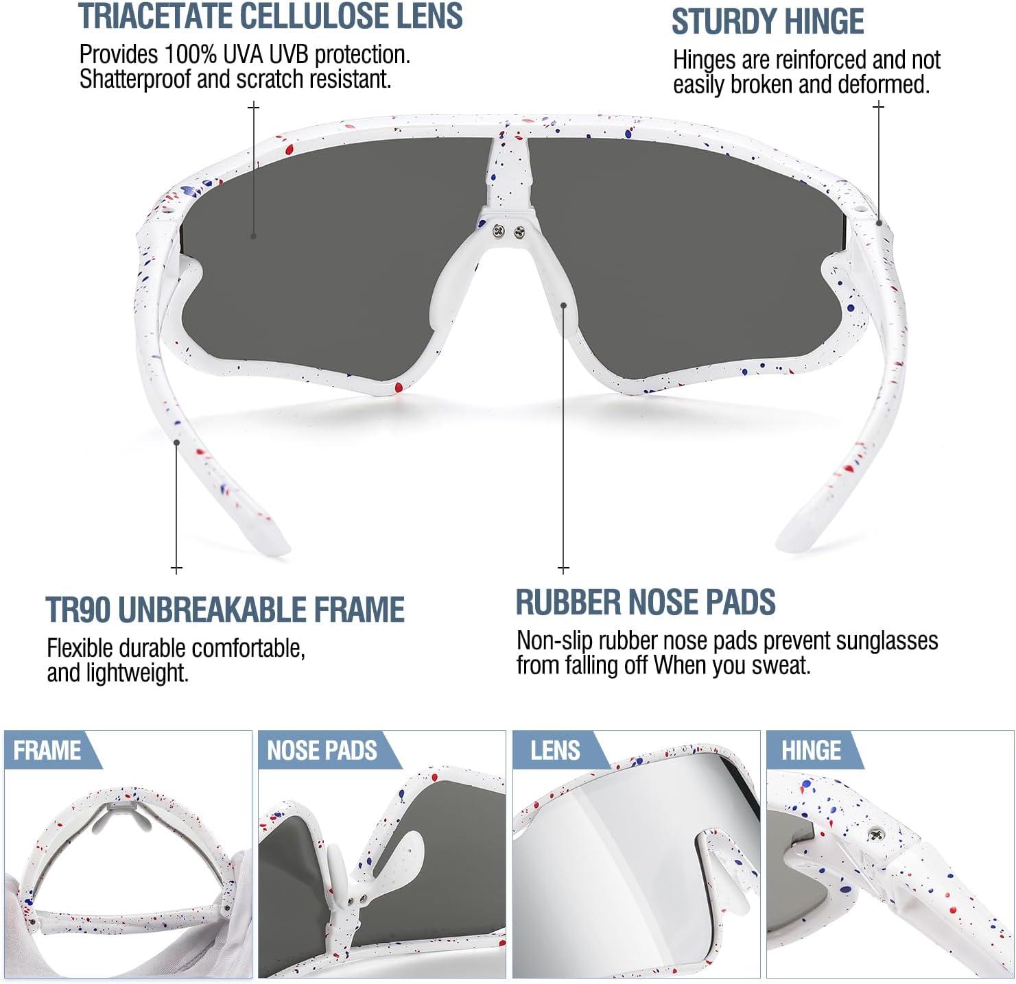 imageDUCO Kids Sunglasses Youth Baseball Sun Glasses Lightweight TR90 Frame UV400 Sports Cycling Shades for Boys Girls DK268White Frame Red Blue Revo Silver Lens