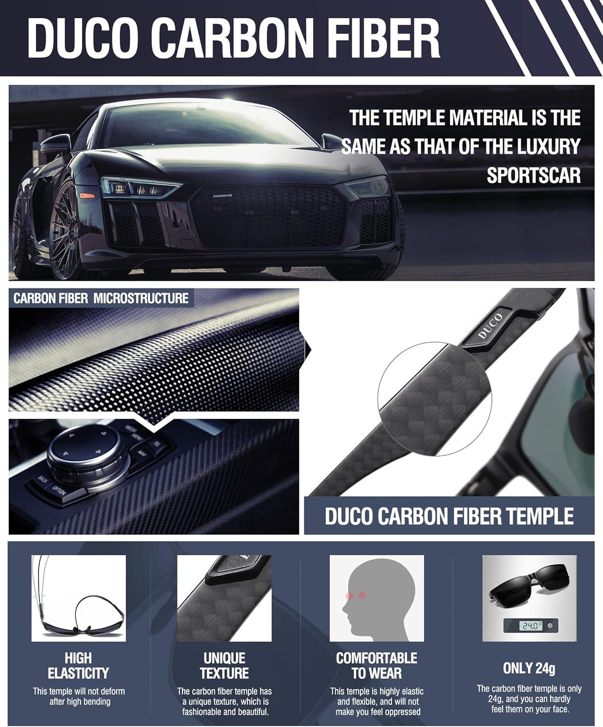 imageDUCO Mens Luxury Carbon Fiber Temple Polarized Sunglasses for Men Sports UV400 DC8206 3packsBlackGrayblackBlueblackRed