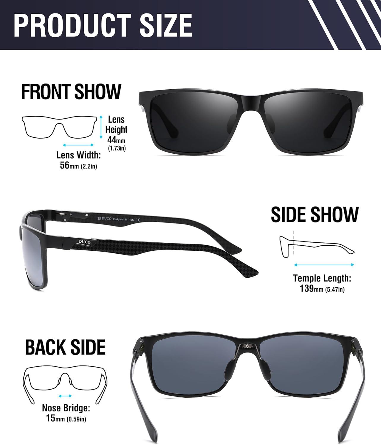 imageDUCO Mens Luxury Carbon Fiber Temple Polarized Sunglasses for Men Sports UV400 DC8206 3packsBlackGrayblackBlueblackRed