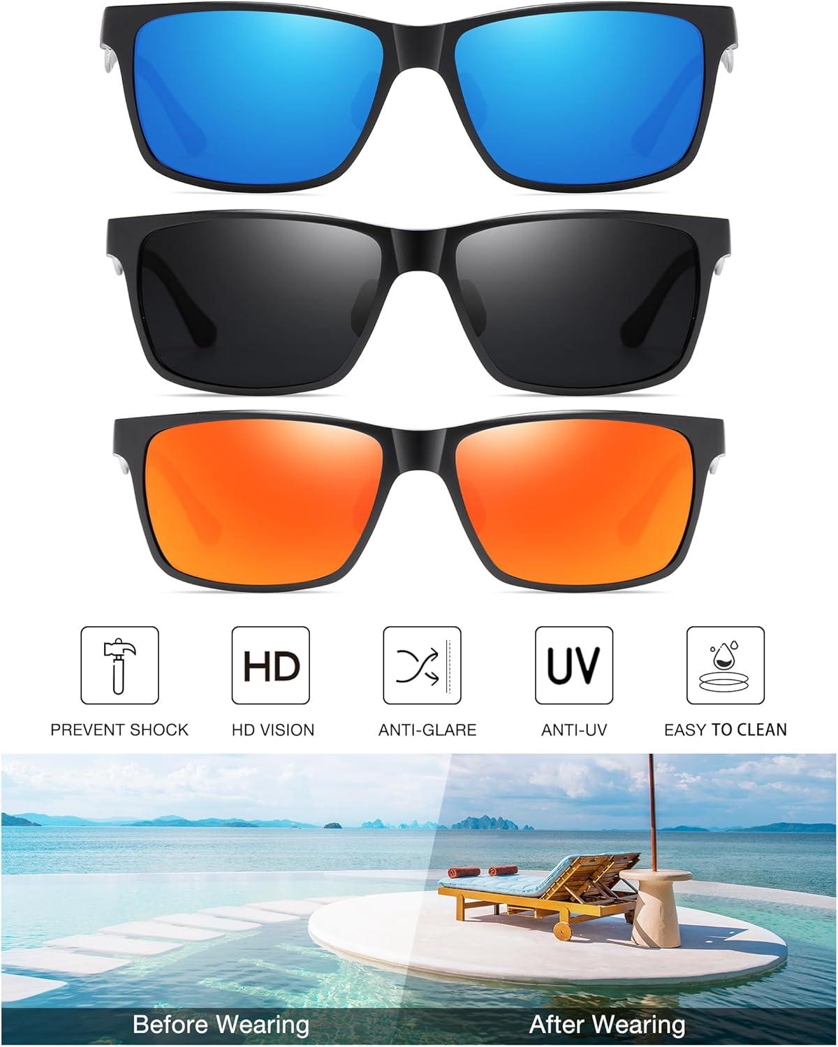 imageDUCO Mens Luxury Carbon Fiber Temple Polarized Sunglasses for Men Sports UV400 DC8206 3packsBlackGrayblackBlueblackRed