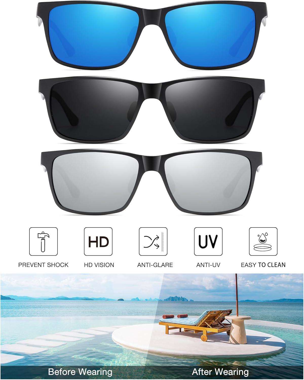 imageDUCO Mens Luxury Carbon Fiber Temple Polarized Sunglasses for Men Sports UV400 DC8206 3packsBlackGrayblackBlueblackSilver