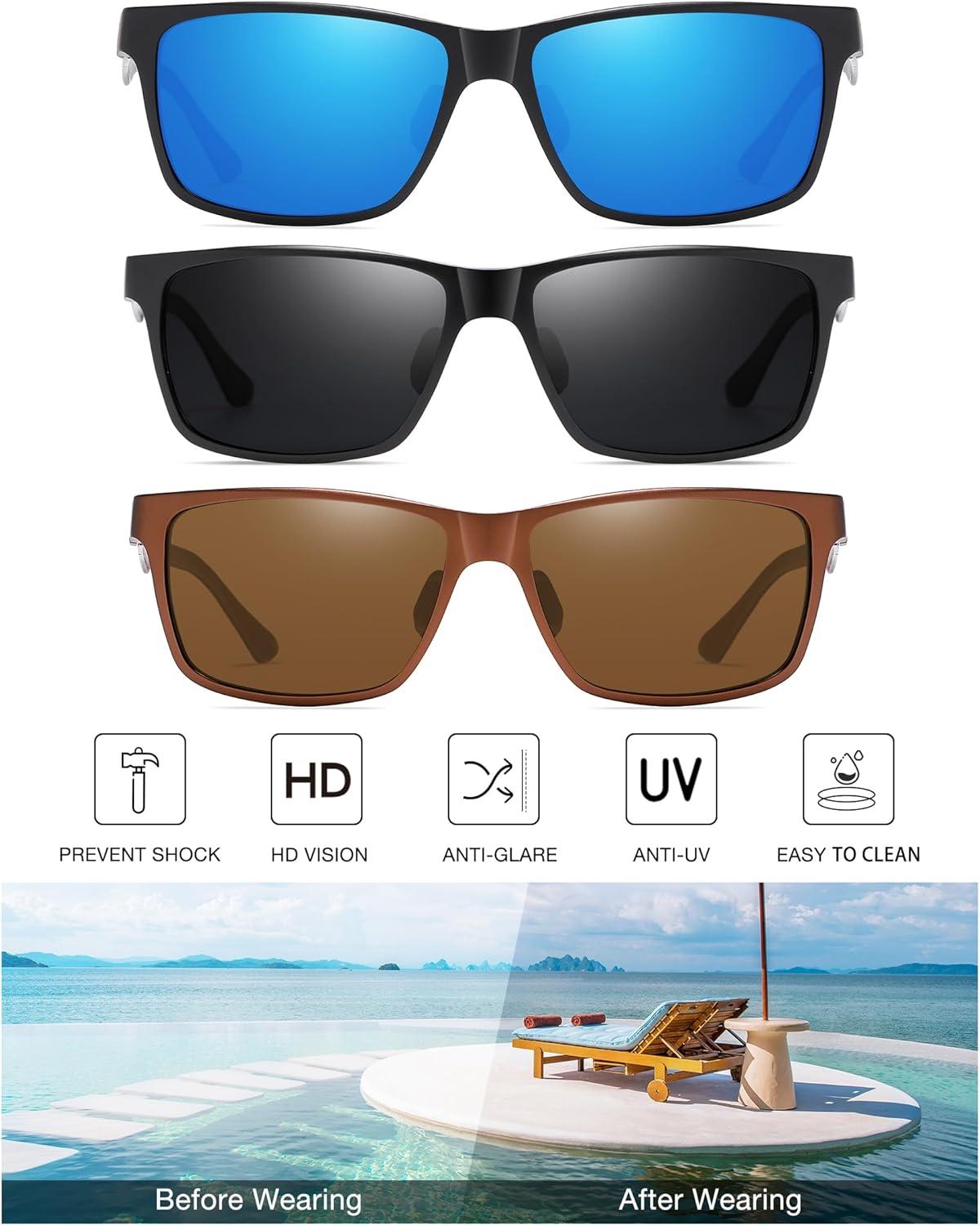 imageDUCO Mens Luxury Carbon Fiber Temple Polarized Sunglasses for Men Sports UV400 DC8206 3packsBlackGrayblackRevo Bluebrown