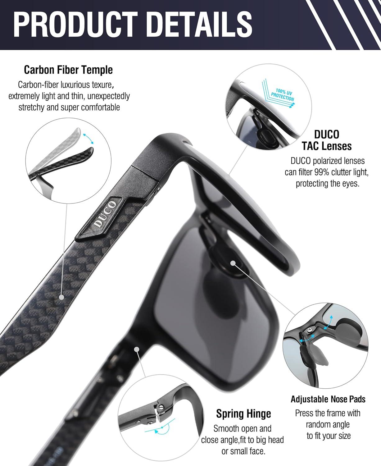imageDUCO Mens Luxury Carbon Fiber Temple Polarized Sunglasses for Men Sports UV400 DC8206 3packsBlackGrayblackRevo Bluebrown
