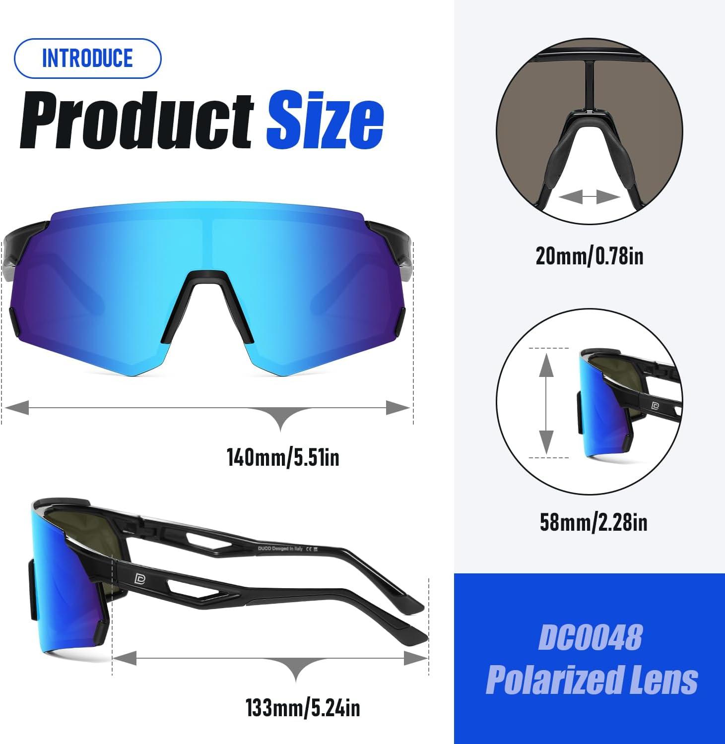 imageDUCO Polarized Sports Sunglasses for Men and Women Wrap Around Shades for Driving Cycling Baseball and Fishing UV400Shine Black Frame Revo Blue Lens