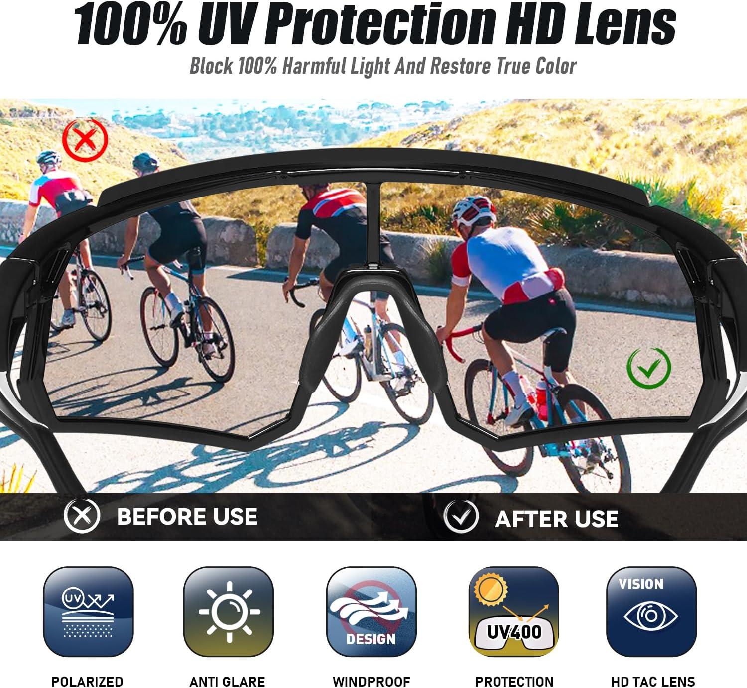 imageDUCO Polarized Sports Sunglasses for Men and Women Wrap Around Shades for Driving Cycling Baseball and Fishing UV400Shine Black Frame Revo Purple Lens