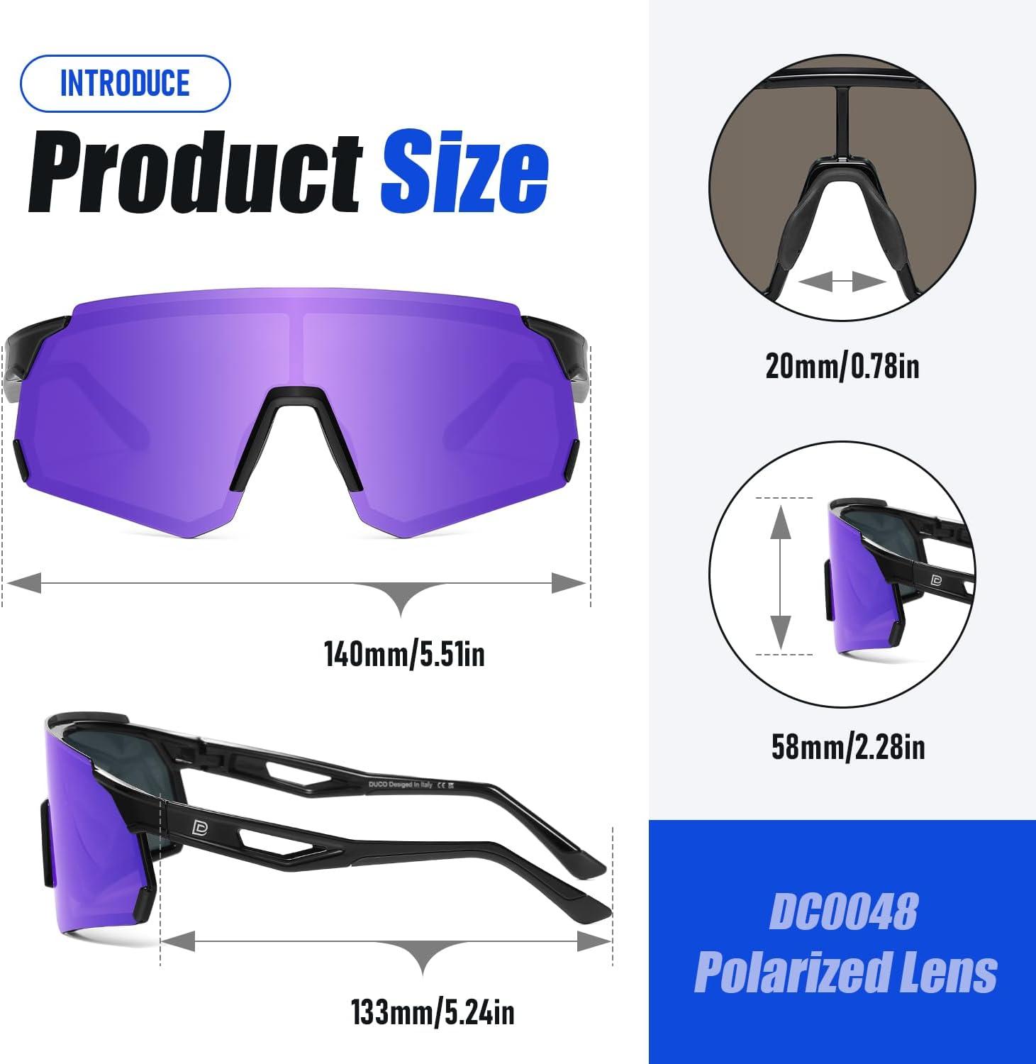 imageDUCO Polarized Sports Sunglasses for Men and Women Wrap Around Shades for Driving Cycling Baseball and Fishing UV400Shine Black Frame Revo Purple Lens