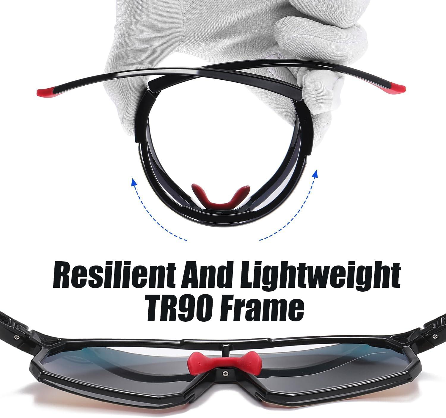 imageDUCO Polarized Sports Sunglasses for Men and Women Wrap Around Shades for Driving Cycling Baseball and Fishing UV400Shine Black Frame Revo Red Lens