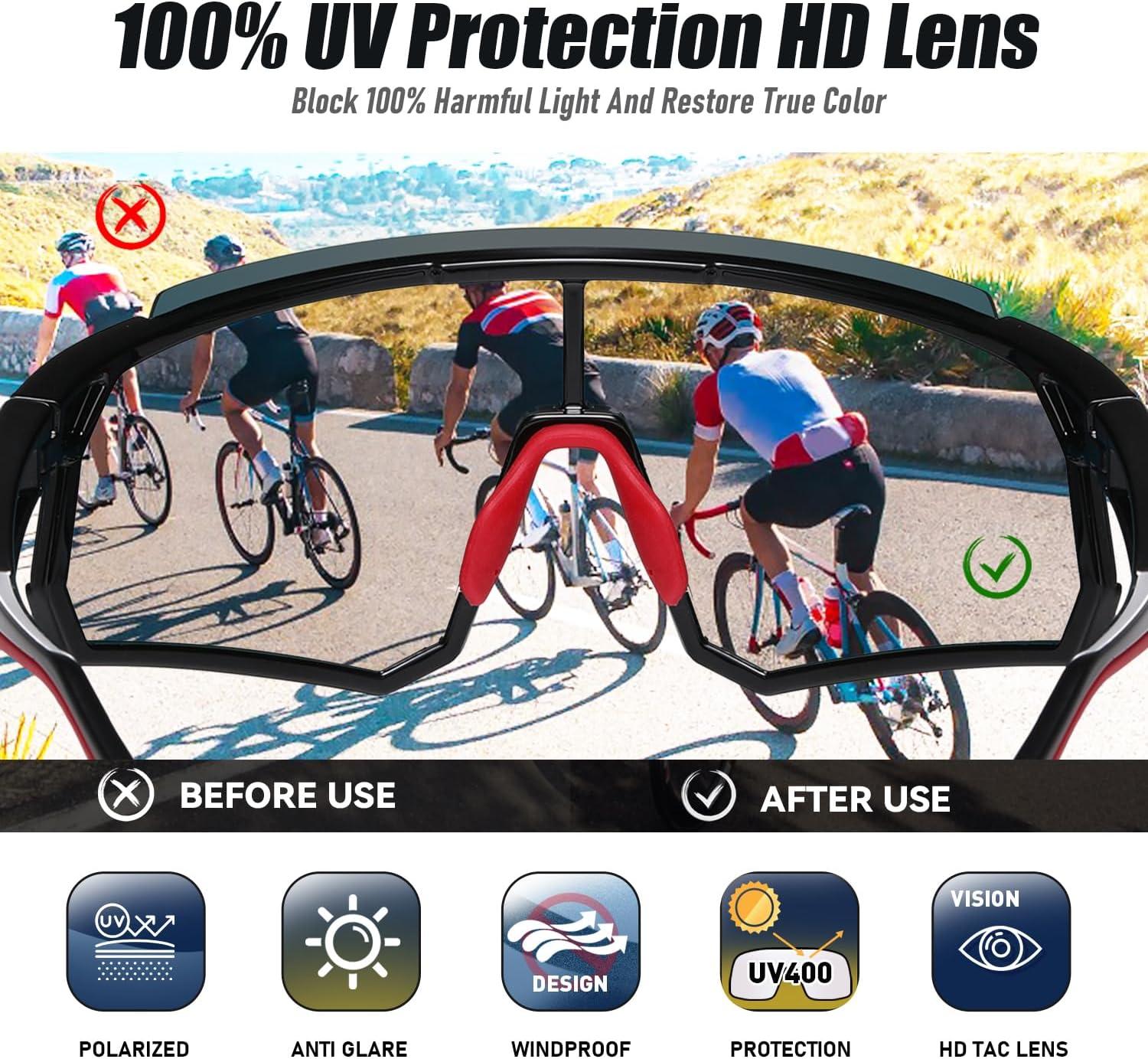 imageDUCO Polarized Sports Sunglasses for Men and Women Wrap Around Shades for Driving Cycling Baseball and Fishing UV400Shine Black Frame Revo Red Lens