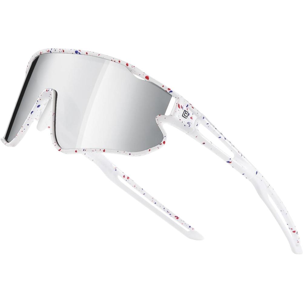 imageDUCO Kids Sunglasses Youth Baseball Sun Glasses Lightweight TR90 Frame UV400 Sports Cycling Shades for Boys Girls DK268White Frame Red Blue Revo Silver Lens