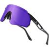 imageDUCO Polarized Sports Sunglasses for Men and Women Wrap Around Shades for Driving Cycling Baseball and Fishing UV400Shine Black Frame Revo Purple Lens
