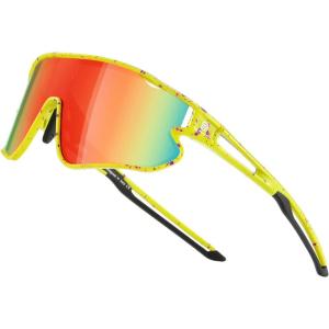 imageDUCO Kids Sunglasses Youth Baseball Sun Glasses Lightweight TR90 Frame UV400 Sports Cycling Shades for Boys Girls DK268Fluorescent Green Frame Rose Purple Revo Orange Lens