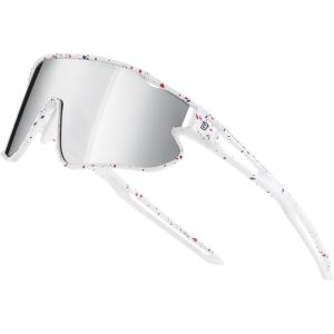 imageDUCO Kids Sunglasses Youth Baseball Sun Glasses Lightweight TR90 Frame UV400 Sports Cycling Shades for Boys Girls DK268White Frame Red Blue Revo Silver Lens