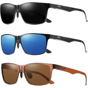 imageDUCO Mens Luxury Carbon Fiber Temple Polarized Sunglasses for Men Sports UV400 DC8206 3packsBlackGrayblackRevo Bluebrown