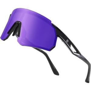 imageDUCO Polarized Sports Sunglasses for Men and Women Wrap Around Shades for Driving Cycling Baseball and Fishing UV400Shine Black Frame Revo Purple Lens