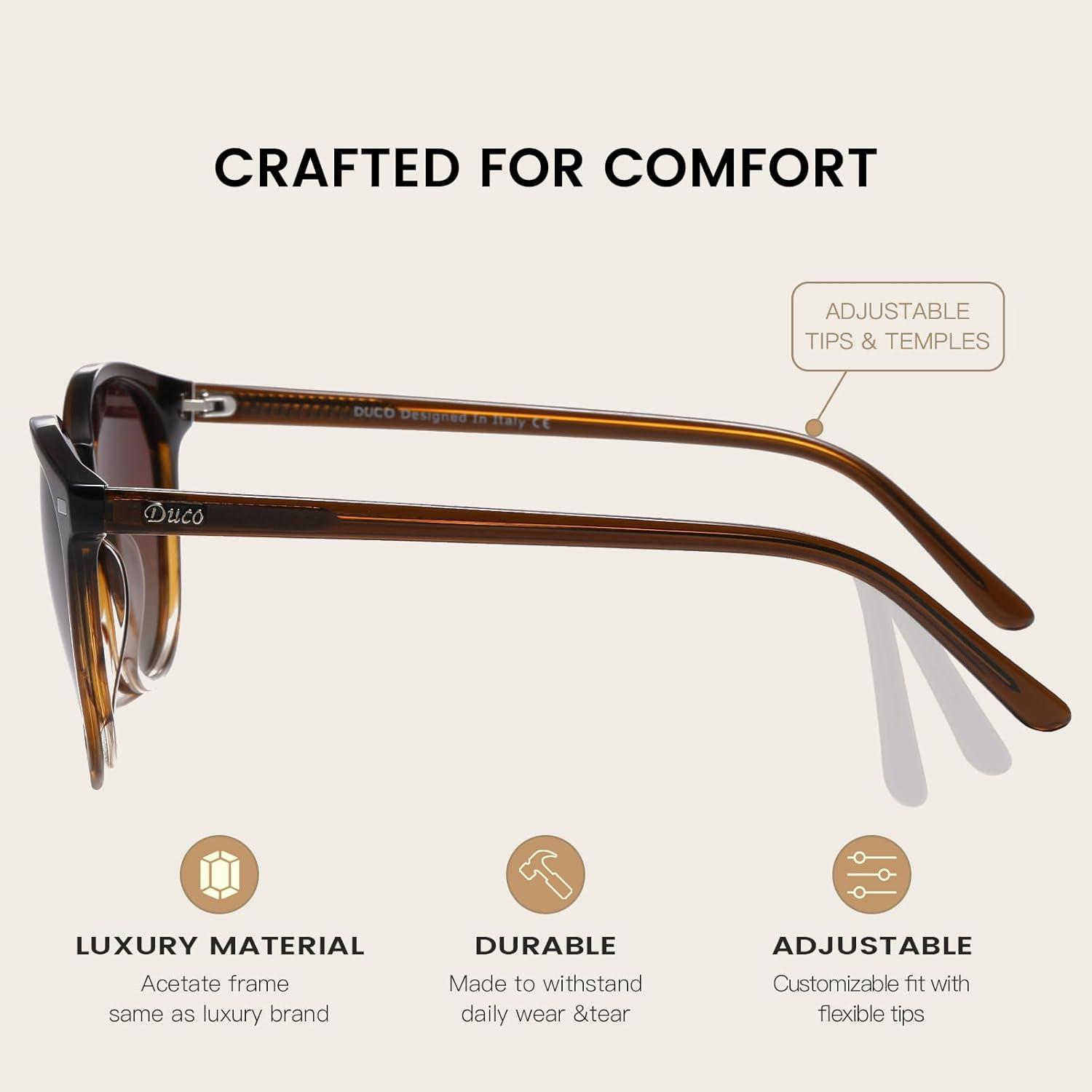 imageDUCO Polarized Sunglasses for Women Retro Round Womens Sunglasses Classic Vintage UV400 Shades DC1230Gradient Brown Frame Brown Lens