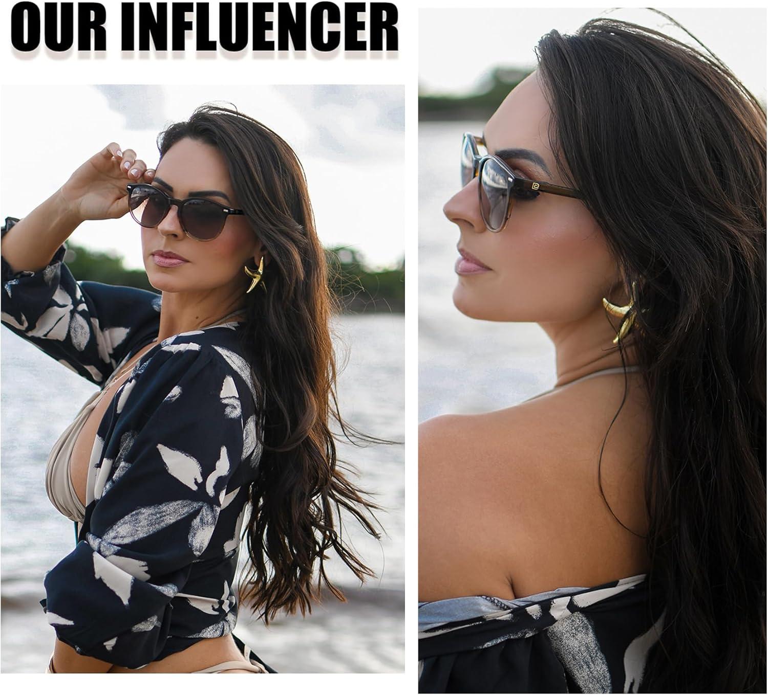 imageDUCO Polarized Sunglasses for Women Retro Round Womens Sunglasses Classic Vintage UV400 Shades DC1230Gradient Brown Frame Brown Lens