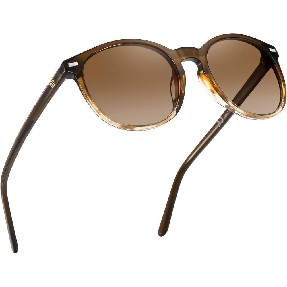 imageDUCO Polarized Sunglasses for Women Retro Round Womens Sunglasses Classic Vintage UV400 Shades DC1230Gradient Brown Frame Brown Lens