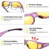 imageDUCO Night Vision Driving Glasses Fit Over Glasses for Men and Women Anti Glare Polarized Yellow Nighttime Lens 8953YA06m Size Matte Purple Frame Night Vision Lens