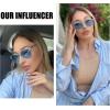 imageDUCO Polarized Sunglasses for Women Retro Round Womens Sunglasses Classic Vintage UV400 Shades DC1230Transparent Blue Frame Blue Lens