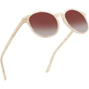 imageDUCO Polarized Sunglasses for Women Retro Round Womens Sunglasses Classic Vintage UV400 Shades DC1230Beige Frame Brown Lens