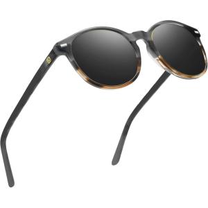 imageDUCO Polarized Sunglasses for Women Retro Round Womens Sunglasses Classic Vintage UV400 Shades DC1230Black Copper Frame Grey Lens