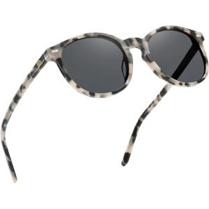 imageDUCO Polarized Sunglasses for Women Retro Round Womens Sunglasses Classic Vintage UV400 Shades DC1230Black Tortoise Frame Grey Lens