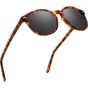 imageDUCO Polarized Sunglasses for Women Retro Round Womens Sunglasses Classic Vintage UV400 Shades DC1230Tortoise Frame Grey Lens