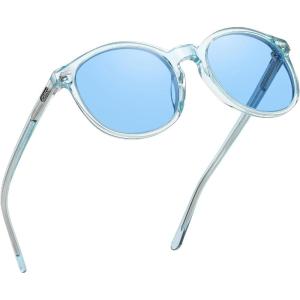 imageDUCO Polarized Sunglasses for Women Retro Round Womens Sunglasses Classic Vintage UV400 Shades DC1230Transparent Blue Frame Blue Lens