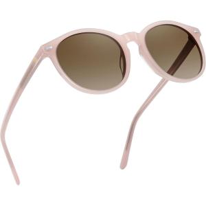 imageDUCO Polarized Sunglasses for Women Retro Round Womens Sunglasses Classic Vintage UV400 Shades DC1230Transparent Pink Frame Brown Lens