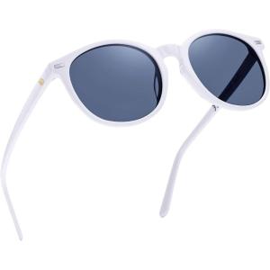 imageDUCO Polarized Sunglasses for Women Retro Round Womens Sunglasses Classic Vintage UV400 Shades DC1230White Frame Grey Lens
